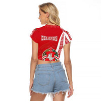 Belarus Raglan Cropped T Shirt with National Emblem and Traditional Pattern Red
