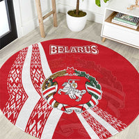 Belarus Round Carpet with National Emblem and Traditional Pattern Red