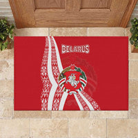 Belarus Rubber Doormat with National Emblem and Traditional Pattern Red