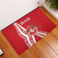Belarus Rubber Doormat with National Emblem and Traditional Pattern Red