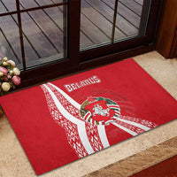Belarus Rubber Doormat with National Emblem and Traditional Pattern Red