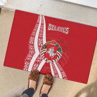 Belarus Rubber Doormat with National Emblem and Traditional Pattern Red