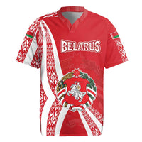 Belarus Rugby Jersey with National Emblem and Traditional Pattern Red