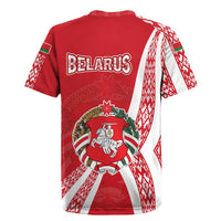Belarus Rugby Jersey with National Emblem and Traditional Pattern Red