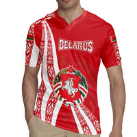 Belarus Rugby Jersey with National Emblem and Traditional Pattern Red