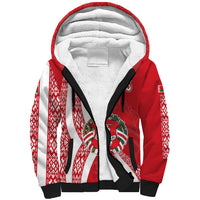 Belarus Sherpa Hoodie with National Emblem and Traditional Pattern Red