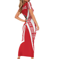 Belarus Short Sleeve Bodycon Dress with National Emblem and Traditional Pattern Red