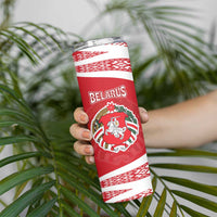 Belarus Skinny Tumbler with National Emblem and Traditional Pattern Red