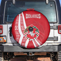Belarus Spare Tire Cover with National Emblem and Traditional Pattern Red