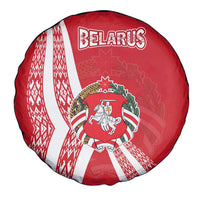 Belarus Spare Tire Cover with National Emblem and Traditional Pattern Red