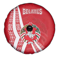 Belarus Spare Tire Cover with National Emblem and Traditional Pattern Red