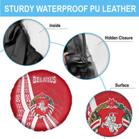 Belarus Spare Tire Cover with National Emblem and Traditional Pattern Red
