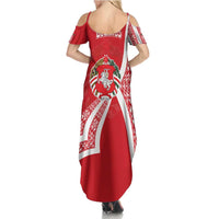 Belarus Summer Maxi Dress with National Emblem and Traditional Pattern Red