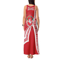 Belarus Tank Maxi Dress with National Emblem and Traditional Pattern Red