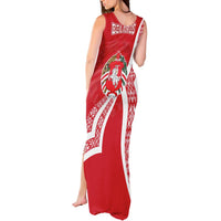 Belarus Tank Maxi Dress with National Emblem and Traditional Pattern Red