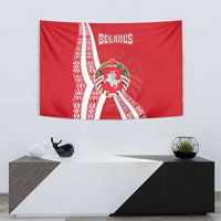 Belarus Tapestry with National Emblem and Traditional Pattern Red