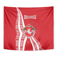 Belarus Tapestry with National Emblem and Traditional Pattern Red