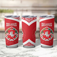 Belarus Tumbler Cup with National Emblem and Traditional Pattern Red