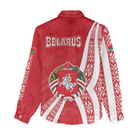 Belarus Women Casual Shirt with National Emblem and Traditional Pattern Red