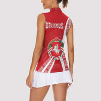 Belarus Women Sleeveless Polo Shirt with National Emblem and Traditional Pattern Red