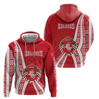 Belarus Zip Hoodie with National Emblem and Traditional Pattern Red