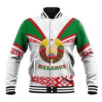 Belarus National Emblem Baseball Jacket with Folk Pattern White Green Red Sweatshirt