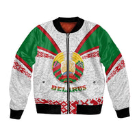 Belarus National Emblem Bomber Jacket with Folk Pattern White Green Red Sweatshirt
