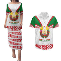 Belarus National Emblem Couples Matching Puletasi and Hawaiian Shirt with Folk Pattern White Green Red Sweatshirt