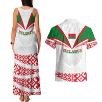 Belarus National Emblem Couples Matching Tank Maxi Dress and Hawaiian Shirt with Folk Pattern White Green Red Sweatshirt
