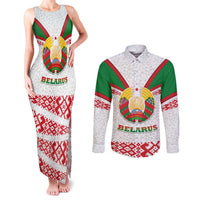 Belarus National Emblem Couples Matching Tank Maxi Dress and Long Sleeve Button Shirt with Folk Pattern White Green Red Sweatshirt