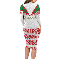 Belarus National Emblem Family Matching Long Sleeve Bodycon Dress and Hawaiian Shirt with Folk Pattern White Green Red Sweatshirt