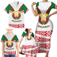 Belarus National Emblem Family Matching Short Sleeve Bodycon Dress and Hawaiian Shirt with Folk Pattern White Green Red Sweatshirt
