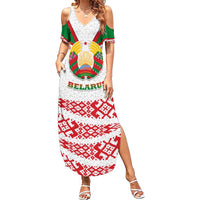 Belarus National Emblem Family Matching Summer Maxi Dress and Hawaiian Shirt with Folk Pattern White Green Red Sweatshirt