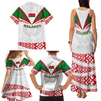 Belarus National Emblem Family Matching Tank Maxi Dress and Hawaiian Shirt with Folk Pattern White Green Red Sweatshirt