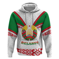 Belarus National Emblem Hoodie with Folk Pattern White Green Red Sweatshirt
