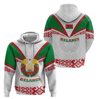 Belarus National Emblem Hoodie with Folk Pattern White Green Red Sweatshirt