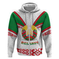 Belarus National Emblem Hoodie with Folk Pattern White Green Red Sweatshirt