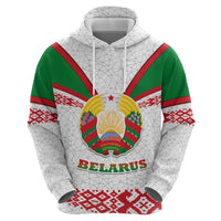 Belarus National Emblem Hoodie with Folk Pattern White Green Red Sweatshirt