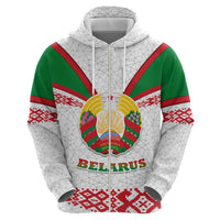 Belarus National Emblem Hoodie with Folk Pattern White Green Red Sweatshirt