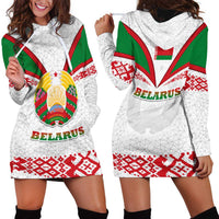 Belarus National Emblem Hoodie Dress with Folk Pattern White Green Red Sweatshirt