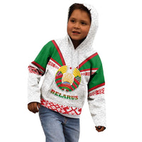 Belarus National Emblem Kid Hoodie with Folk Pattern White Green Red Sweatshirt
