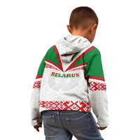 Belarus National Emblem Kid Hoodie with Folk Pattern White Green Red Sweatshirt