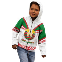 Belarus National Emblem Kid Hoodie with Folk Pattern White Green Red Sweatshirt