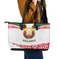 Belarus National Emblem Leather Tote Bag with Folk Pattern White Green Red Sweatshirt