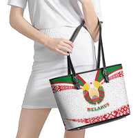 Belarus National Emblem Leather Tote Bag with Folk Pattern White Green Red Sweatshirt
