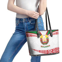 Belarus National Emblem Leather Tote Bag with Folk Pattern White Green Red Sweatshirt