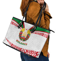 Belarus National Emblem Leather Tote Bag with Folk Pattern White Green Red Sweatshirt