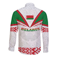 Belarus National Emblem Long Sleeve Button Shirt with Folk Pattern White Green Red Sweatshirt