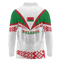 Belarus National Emblem Long Sleeve Polo Shirt with Folk Pattern White Green Red Sweatshirt