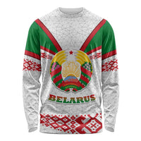 Belarus National Emblem Long Sleeve Shirt with Folk Pattern White Green Red Sweatshirt